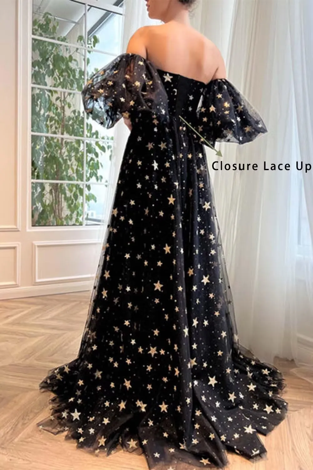 Eightale Off Shoulder Sparkly Tulle Long Prom Dress A Line for Women Formal Evening Dress