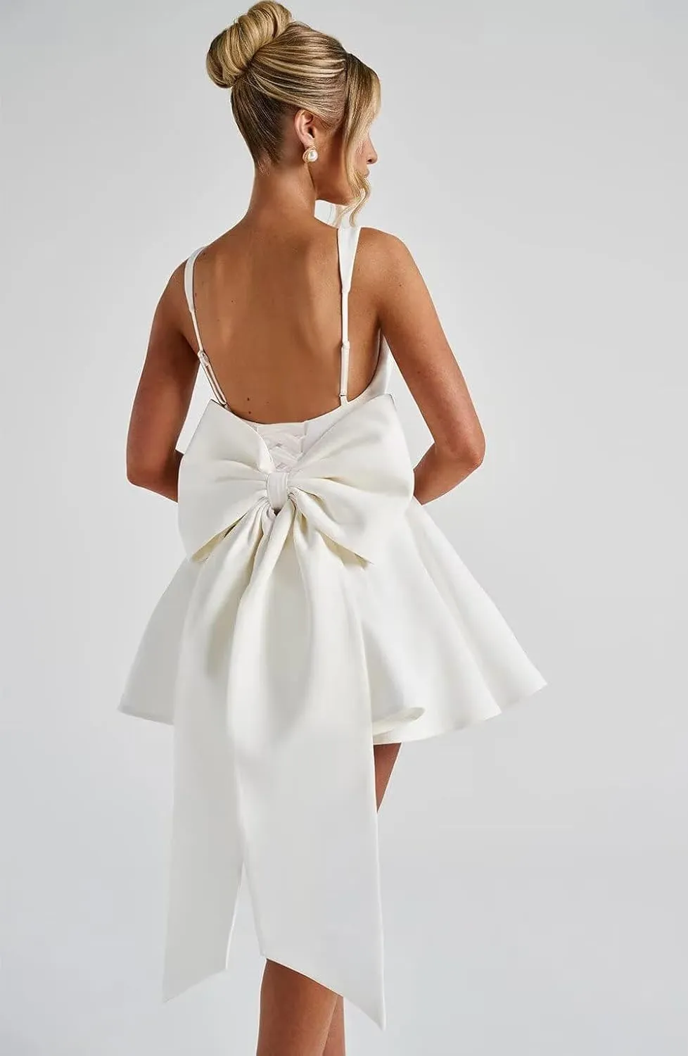 Eightale Satin Homecoming Dress with Bow Short Corset Mini Backless Prom Cocktail Party Dress