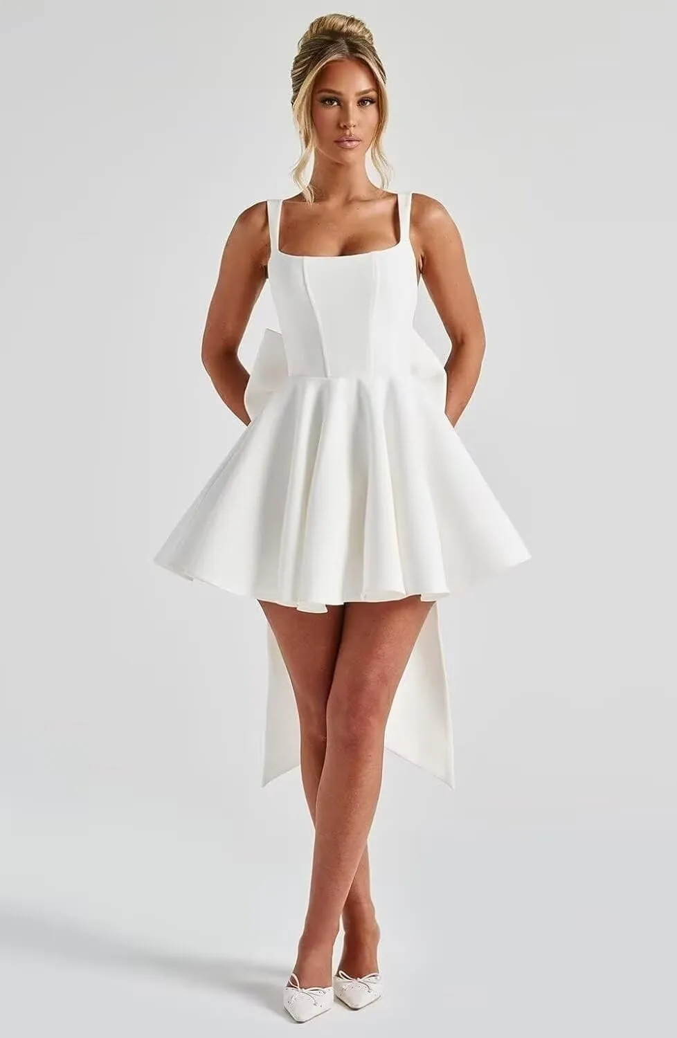 Eightale Satin Homecoming Dress with Bow Short Corset Mini Backless Prom Cocktail Party Dress