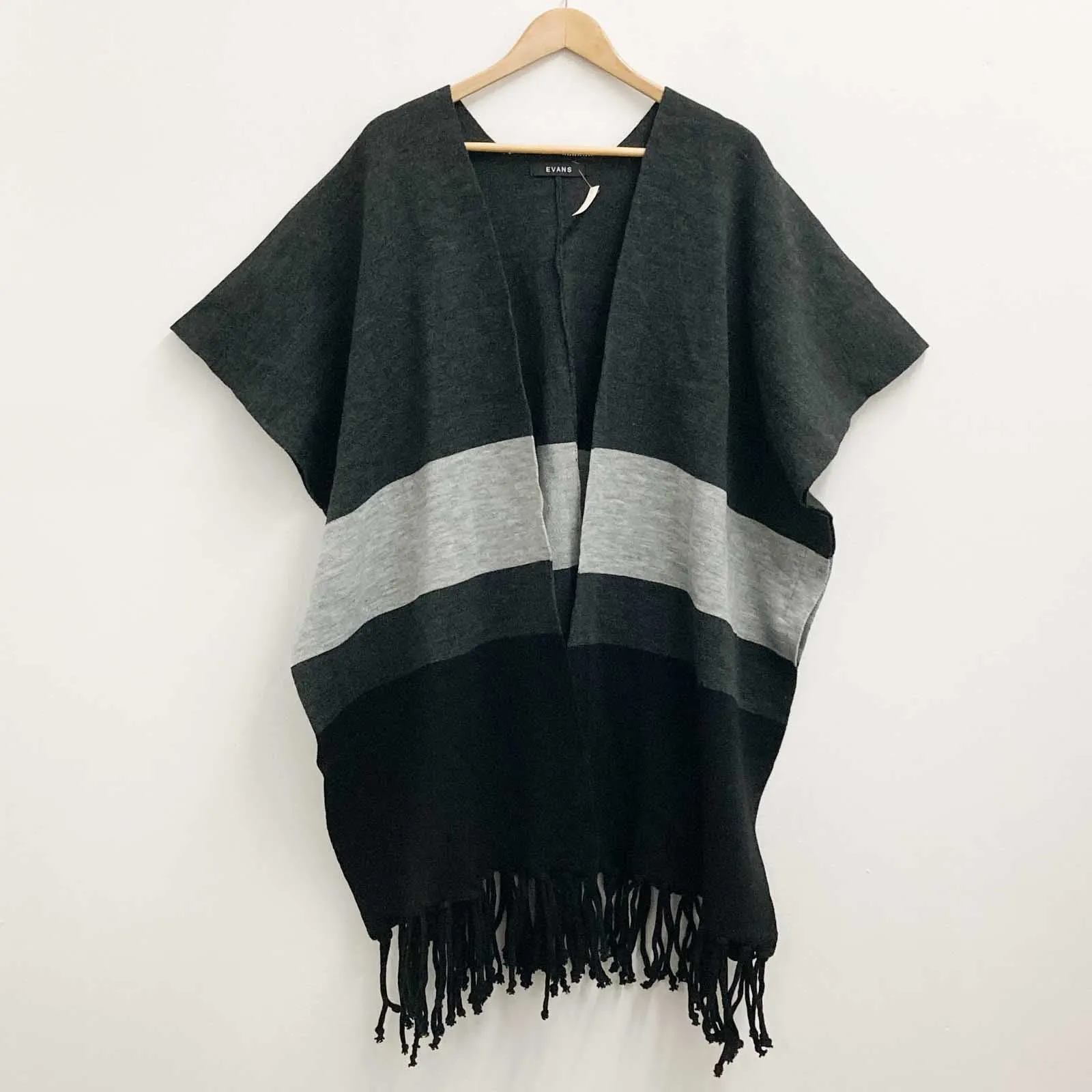 Evans Black & Grey Colour Block Open Front Knit Cardigan One Size