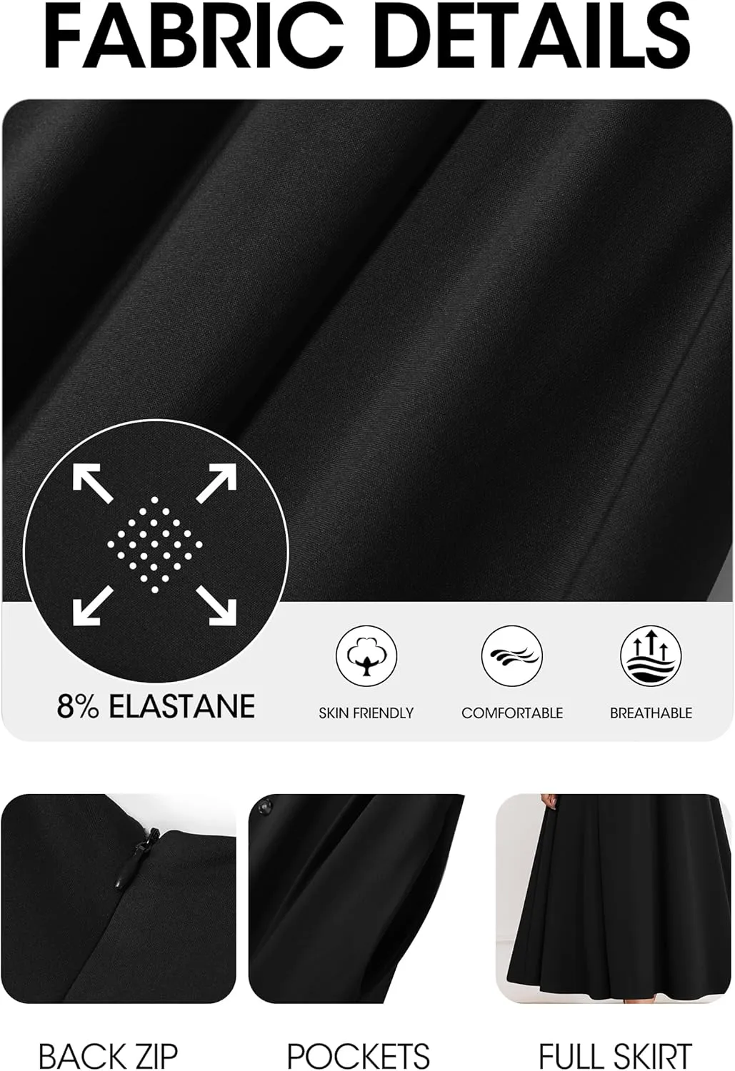 FANDEE Maxi Dresses for Women Button Up 3/4 Sleeve Church Dress Crew Neck Wedding Guest Party Dress with Pockets