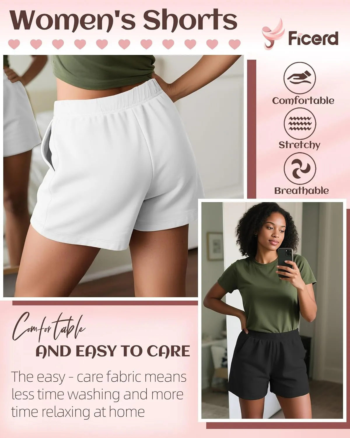Ficerd 3 Pack Women's Sweat Shorts High Waisted Casual Summer Workout Comfy Lounge Short with Pockets Athletic Trendy Pants