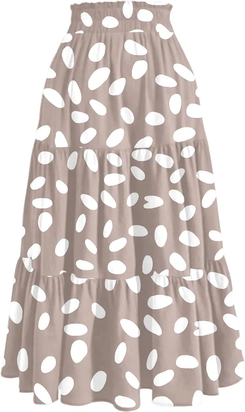 Floral Skirts for Women Summer Loose Casual Trendy Drawstring Flowy Beach Vacation Boho Maxi Skirt, S-2XL