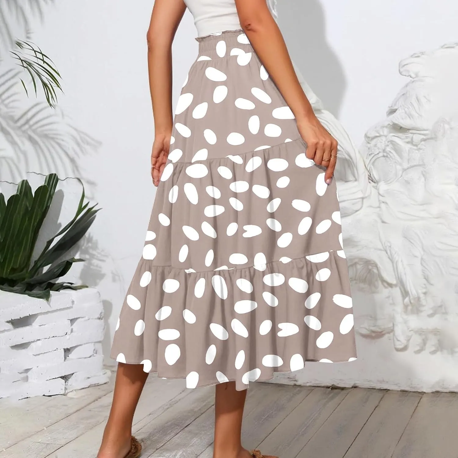 Floral Skirts for Women Summer Loose Casual Trendy Drawstring Flowy Beach Vacation Boho Maxi Skirt, S-2XL