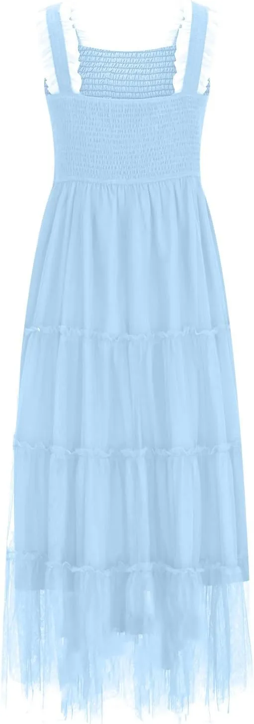 Flowy Dresses for Women Trendy Summer Midi Beach Dress Sleeveless Smocked Square Neck Party Wedding Guest Sundress