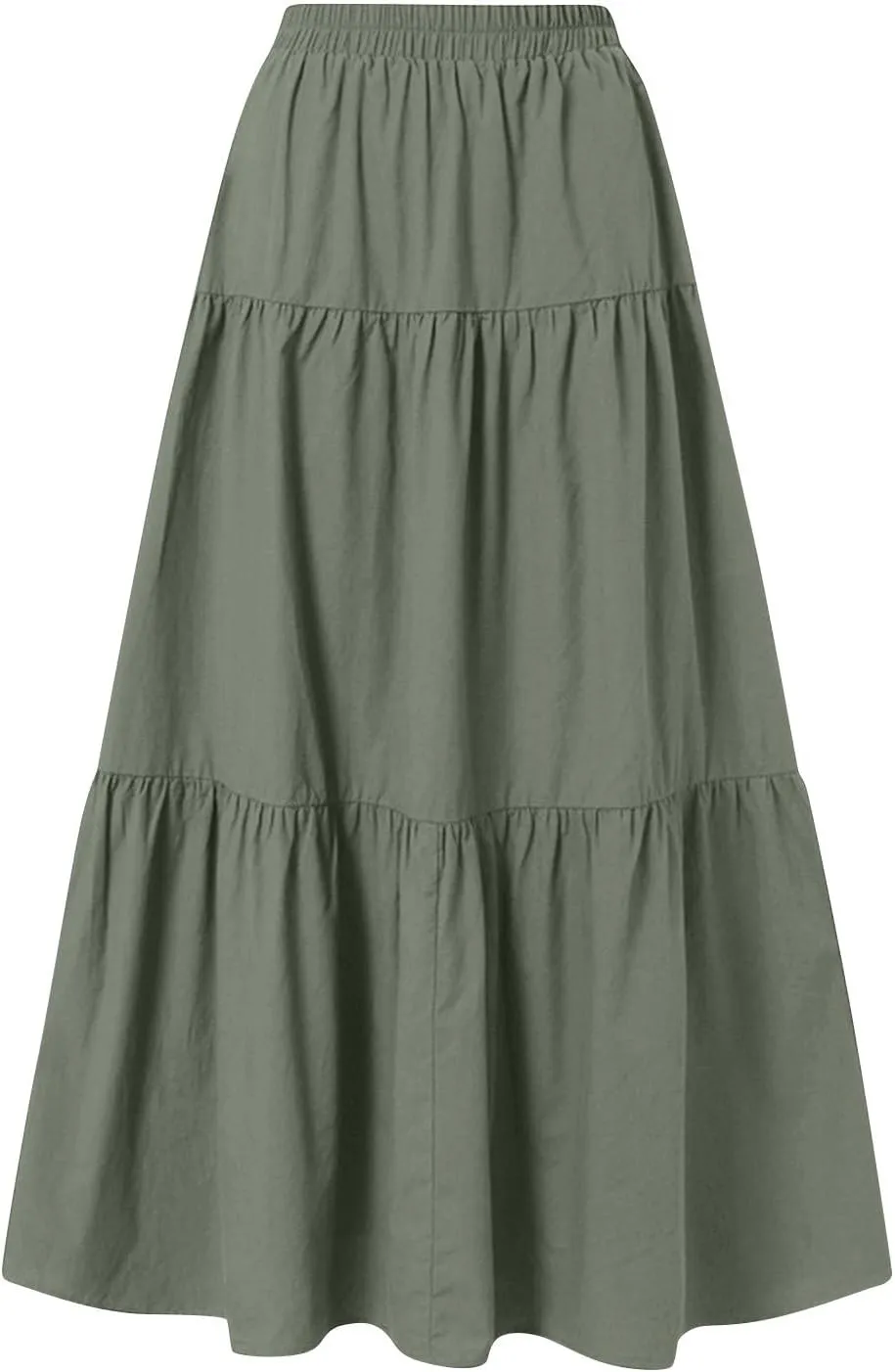 Flowy Skirts for Women Drawstring Elastic Waist Ruffled Solid Skirts Casual Bohemian Beach Skirt for Women