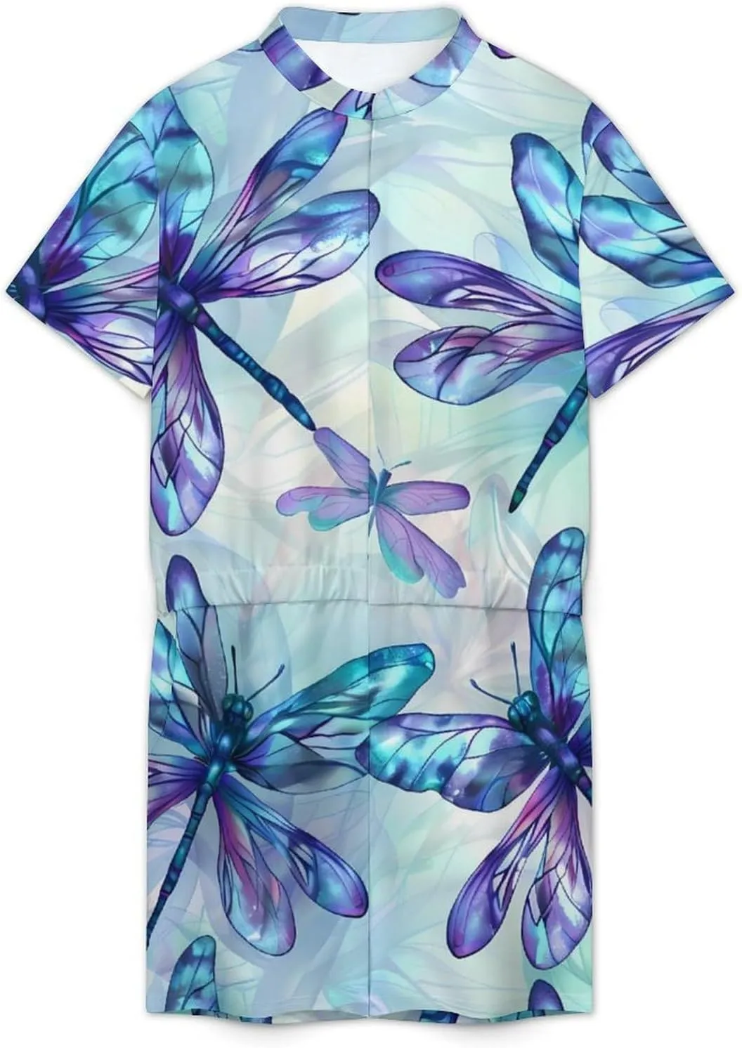Flying Dragonflies Mens Short Sleeve Rompers Printed Slim Fit One Piece Jumpsuit with Pocket