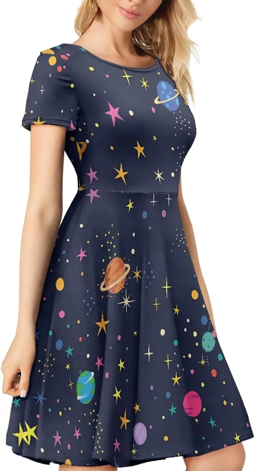 Forchrinse Black Pink Puppy Paw Print Women Casual Dress Round Neck Dresses Summer T-Shirt Dress