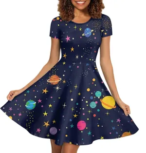Forchrinse Black Pink Puppy Paw Print Women Casual Dress Round Neck Dresses Summer T-Shirt Dress