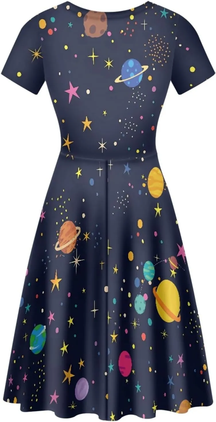 Forchrinse Black Pink Puppy Paw Print Women Casual Dress Round Neck Dresses Summer T-Shirt Dress