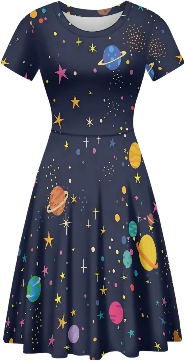 Forchrinse Black Pink Puppy Paw Print Women Casual Dress Round Neck Dresses Summer T-Shirt Dress