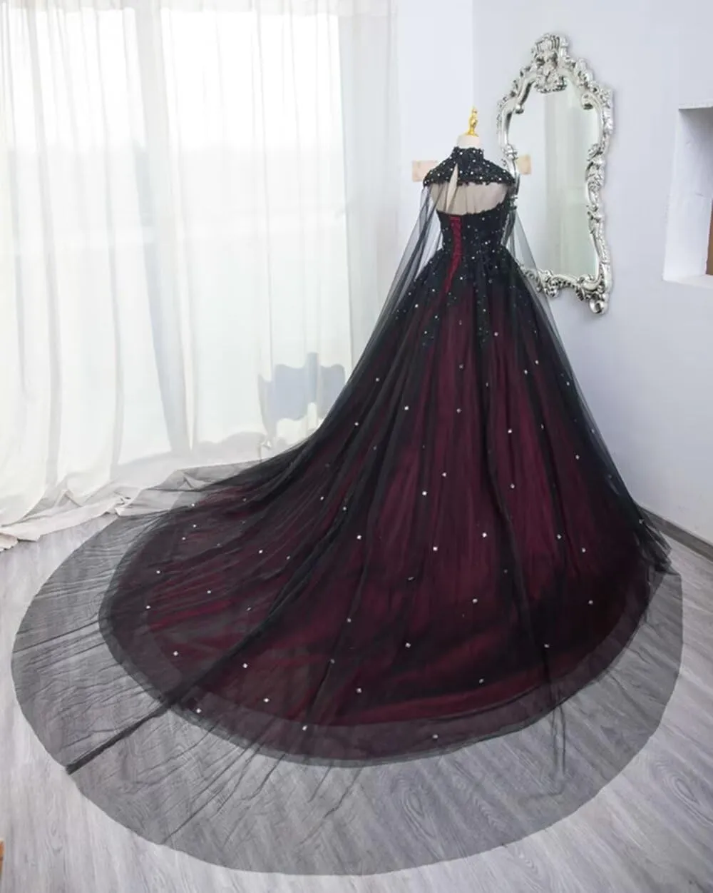 Ftupza Tulle Red Black Wedding Dresses for Bride Beading Lace Wedding Gown Luxury Sweetheart Long Bridal Gown