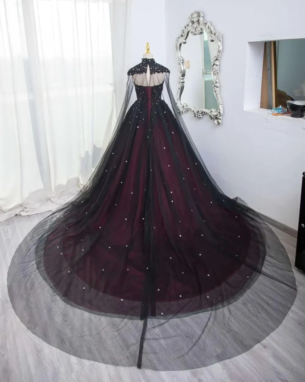 Ftupza Tulle Red Black Wedding Dresses for Bride Beading Lace Wedding Gown Luxury Sweetheart Long Bridal Gown