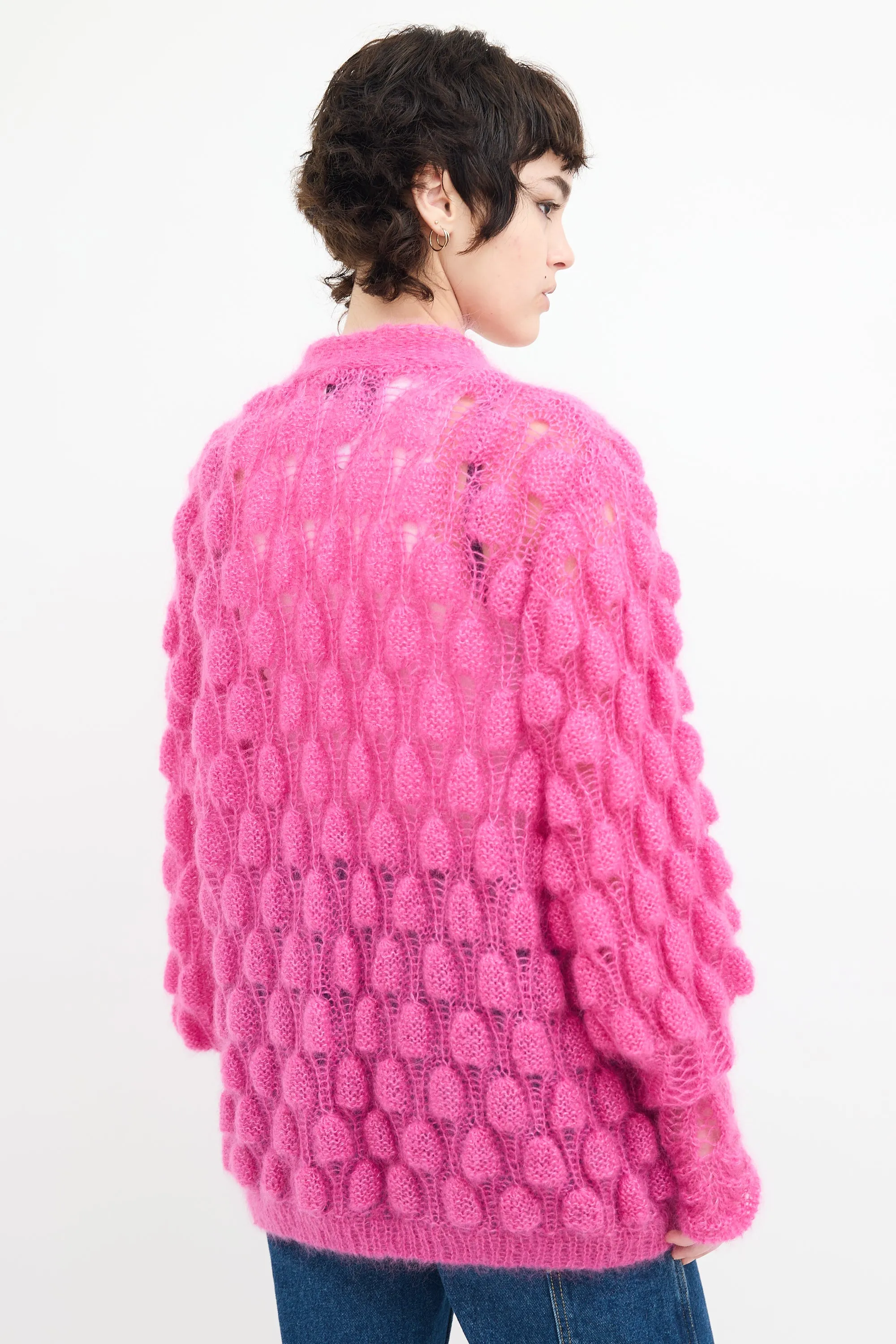 Fuchsia Mohair & Silk Bubble Knit Cardigan