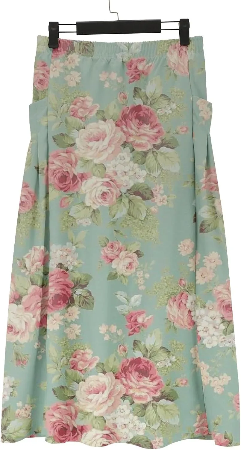 Generic Cotton/Linen Maxi A Line Skirt for Women 2024 - Boho Floral Elastic High Waist Long Skirts Summer Pleated Skirts