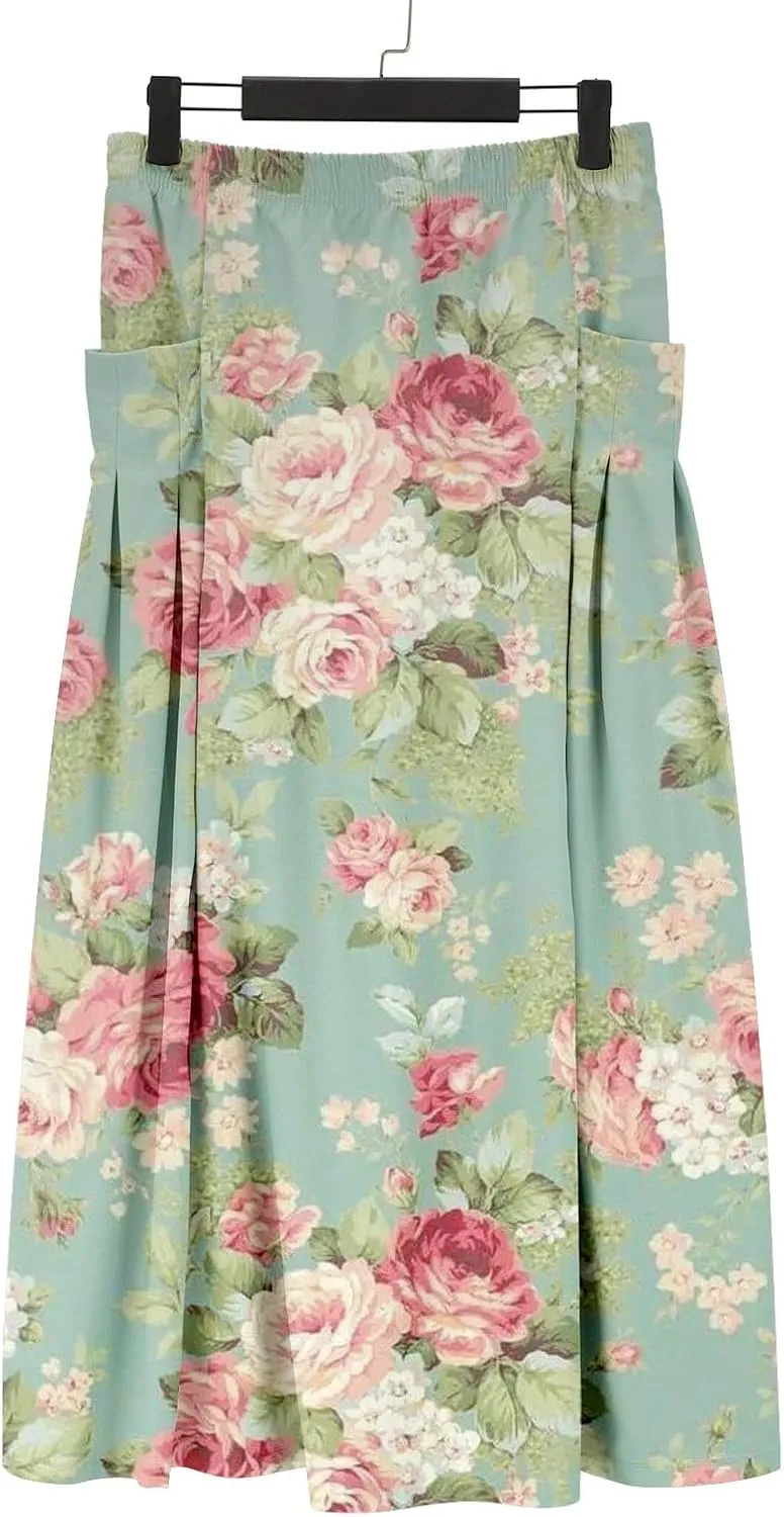 Generic Cotton/Linen Maxi A Line Skirt for Women 2024 - Boho Floral Elastic High Waist Long Skirts Summer Pleated Skirts
