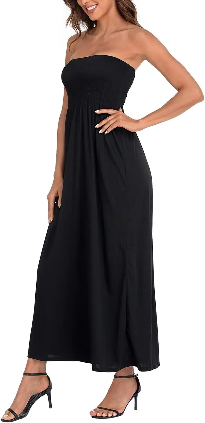 HDE Women's Strapless Maxi Dress Plus Size Tube Top Long Skirt Sundress Cover Up