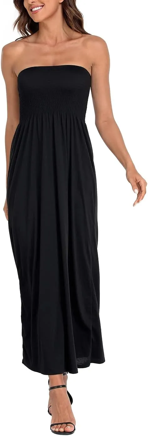 HDE Women's Strapless Maxi Dress Plus Size Tube Top Long Skirt Sundress Cover Up