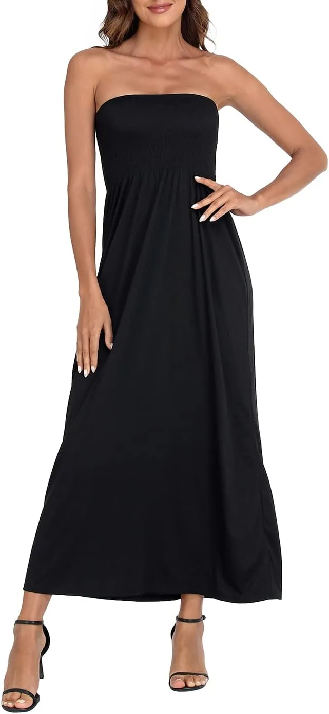 HDE Women's Strapless Maxi Dress Plus Size Tube Top Long Skirt Sundress Cover Up