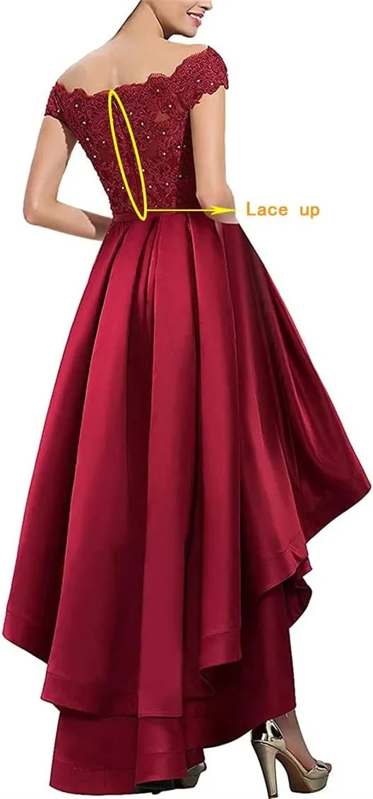 High Low Mother of The Bride Groom Dresses for Wedding Guest Lace Satin Evening Formal Gown Beaded