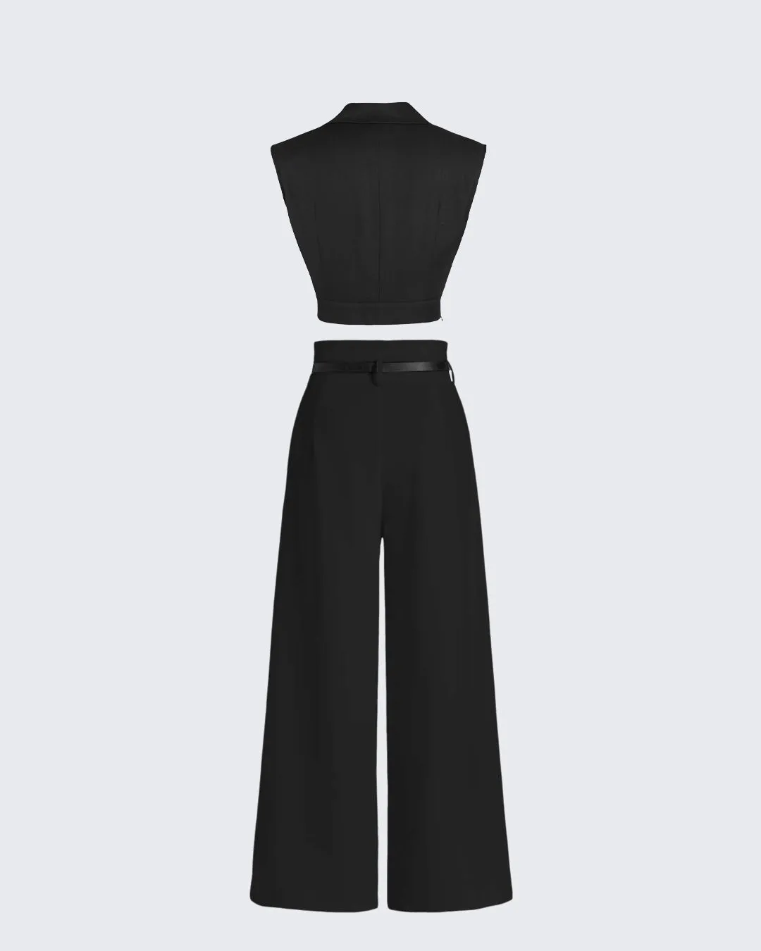 High Waist Pleated Pants With Tailored Vest Style Top In Black