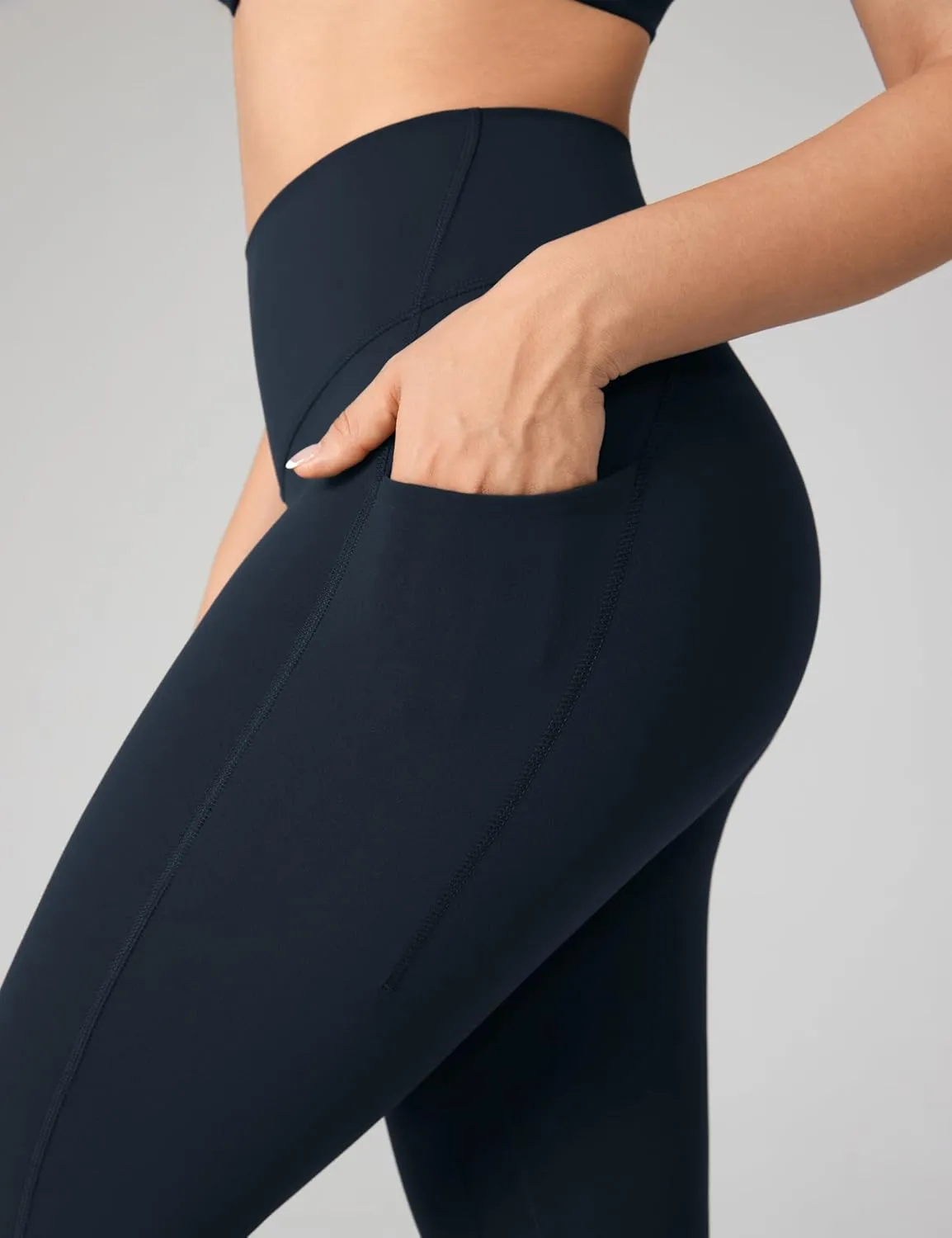 Hugcurve No Front Seam High Waisted Workout Leggings with Pockets for Women Buttery Soft Yoga Pants Gym Tights - 25''