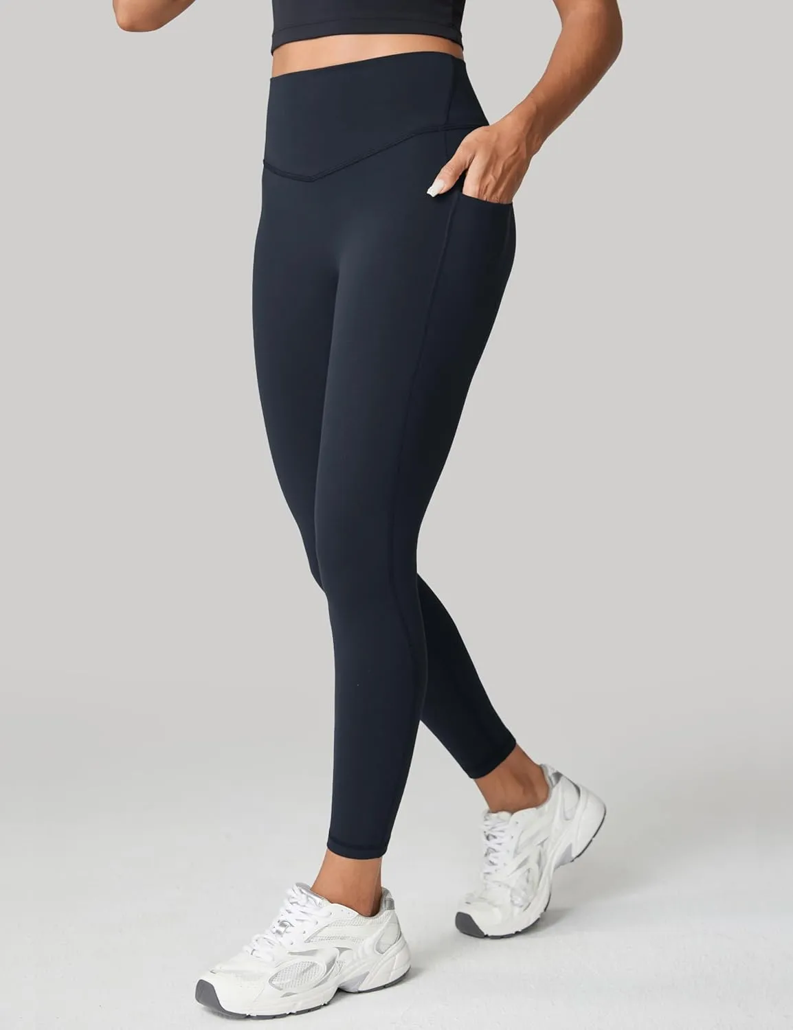 Hugcurve No Front Seam High Waisted Workout Leggings with Pockets for Women Buttery Soft Yoga Pants Gym Tights - 25''