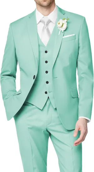 HUUTOE Men's 3 Piece Suits Slim Fit Wedding Groomsmen Prom Business Suit One Button Blazer Jacket Vest Pants Tuxedo Set