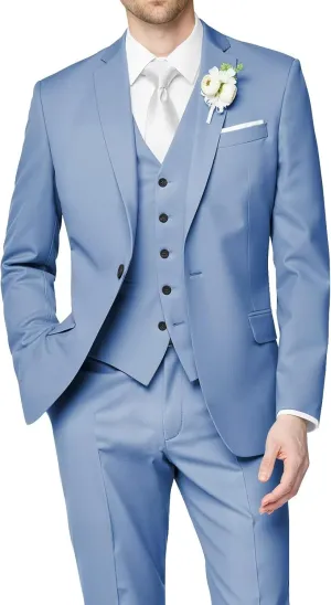 HUUTOE Men's 3 Piece Suits Slim Fit Wedding Groomsmen Prom Business Suit One Button Blazer Jacket Vest Pants Tuxedo Set