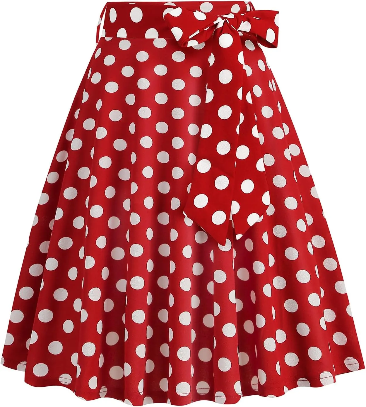 IDOPIP Women 50s Vintage Polka Dot Skirt High Waist A-Line Floral Swing Skirt Summer Elegant Cocktail Flowy Boho Belted Skirt