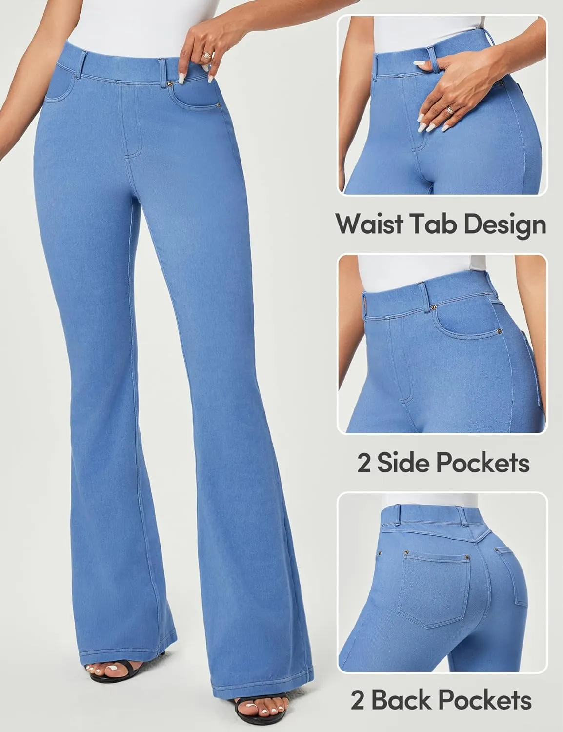 IUGA Bell Bottom Jeans for Women High Waisted Stretchy Pull On Flare Jeans Wide Leg Leggings Tummy Control Flare Pants