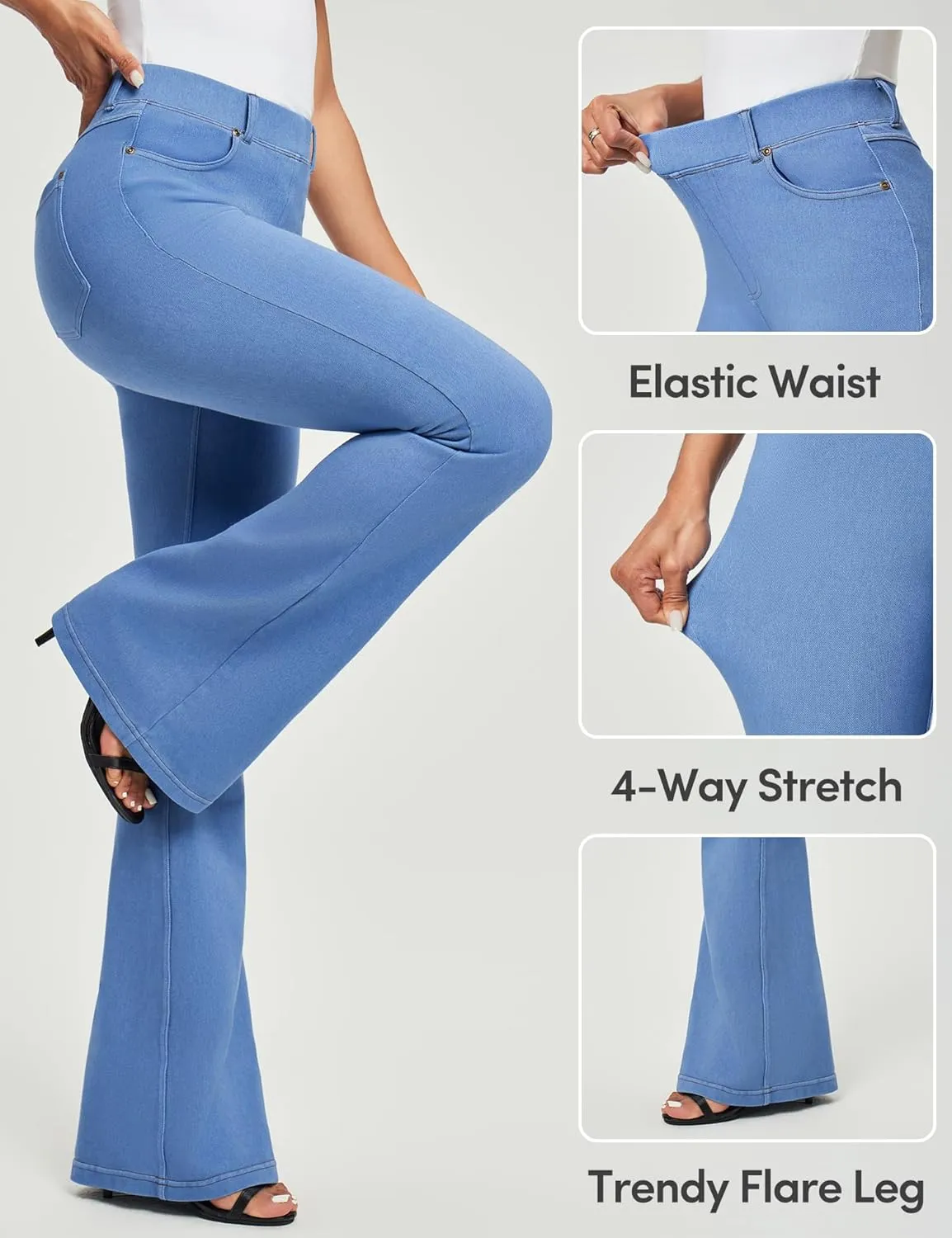 IUGA Bell Bottom Jeans for Women High Waisted Stretchy Pull On Flare Jeans Wide Leg Leggings Tummy Control Flare Pants