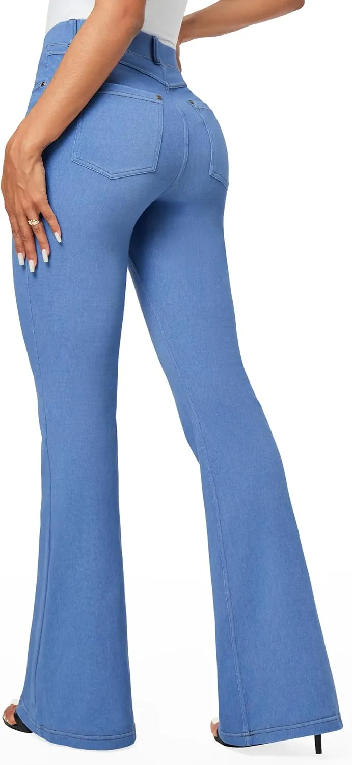 IUGA Bell Bottom Jeans for Women High Waisted Stretchy Pull On Flare Jeans Wide Leg Leggings Tummy Control Flare Pants