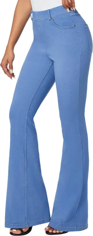 IUGA Bell Bottom Jeans for Women High Waisted Stretchy Pull On Flare Jeans Wide Leg Leggings Tummy Control Flare Pants