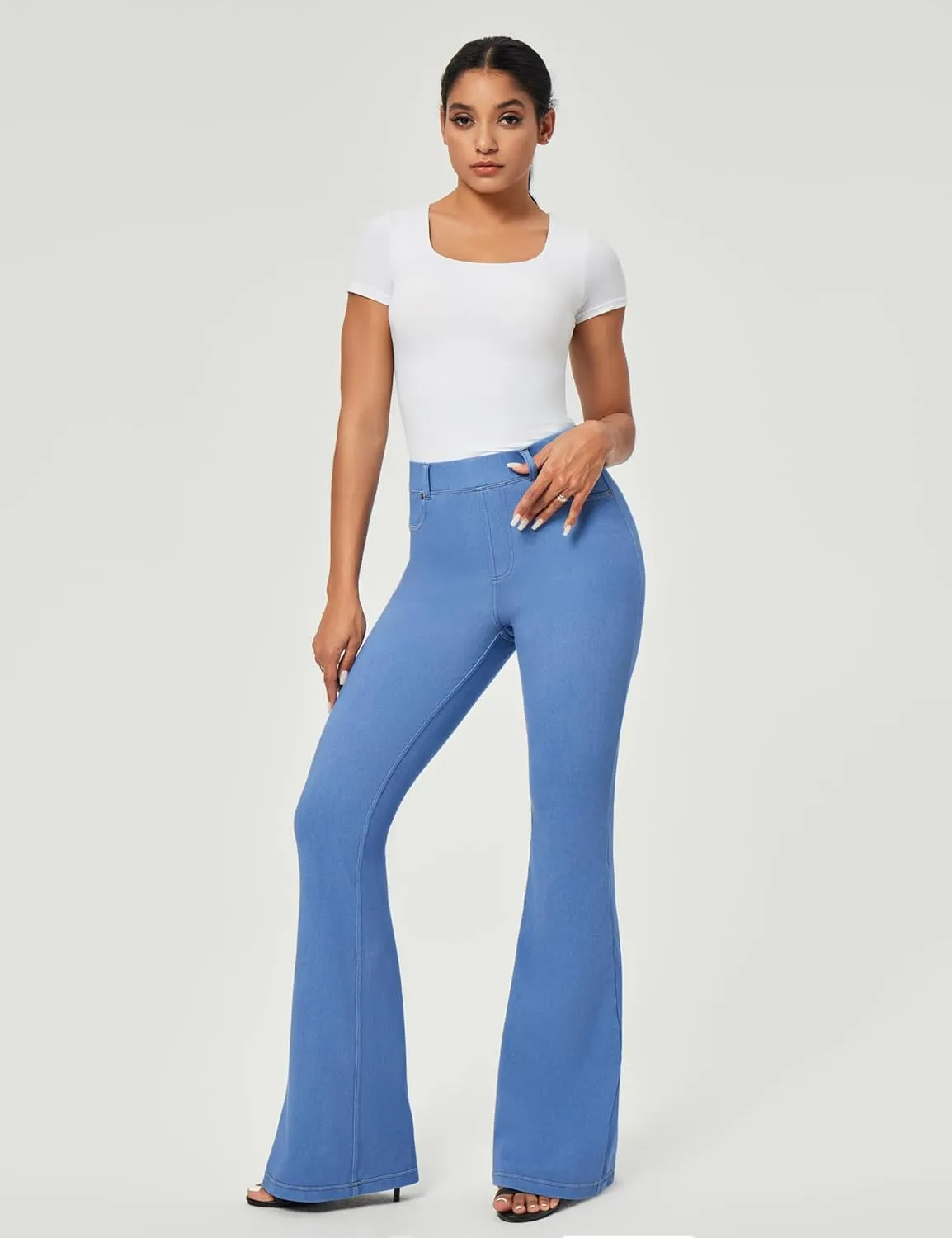 IUGA Bell Bottom Jeans for Women High Waisted Stretchy Pull On Flare Jeans Wide Leg Leggings Tummy Control Flare Pants