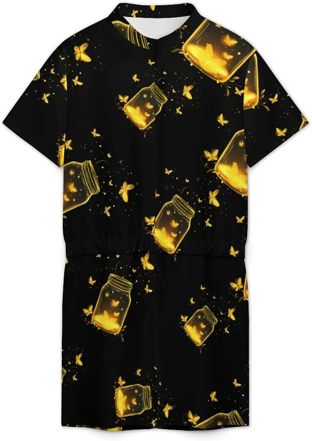 Jar Fireflies Mens Short Sleeve Rompers Printed Slim Fit One Piece Jumpsuit with Pocket