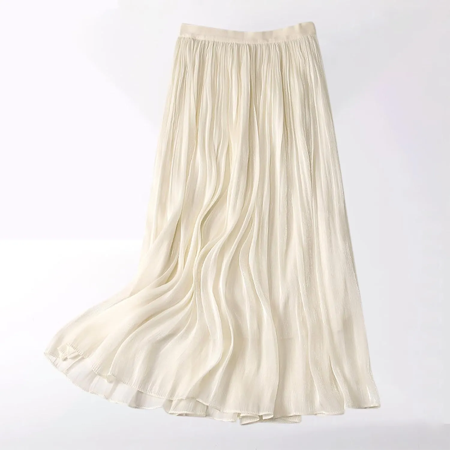 JOAU Women's Summer High Waist Pleated Skirt Casual Swing A-line Midi Skirts Lightweight Double Layered Flowy Beach Skirt