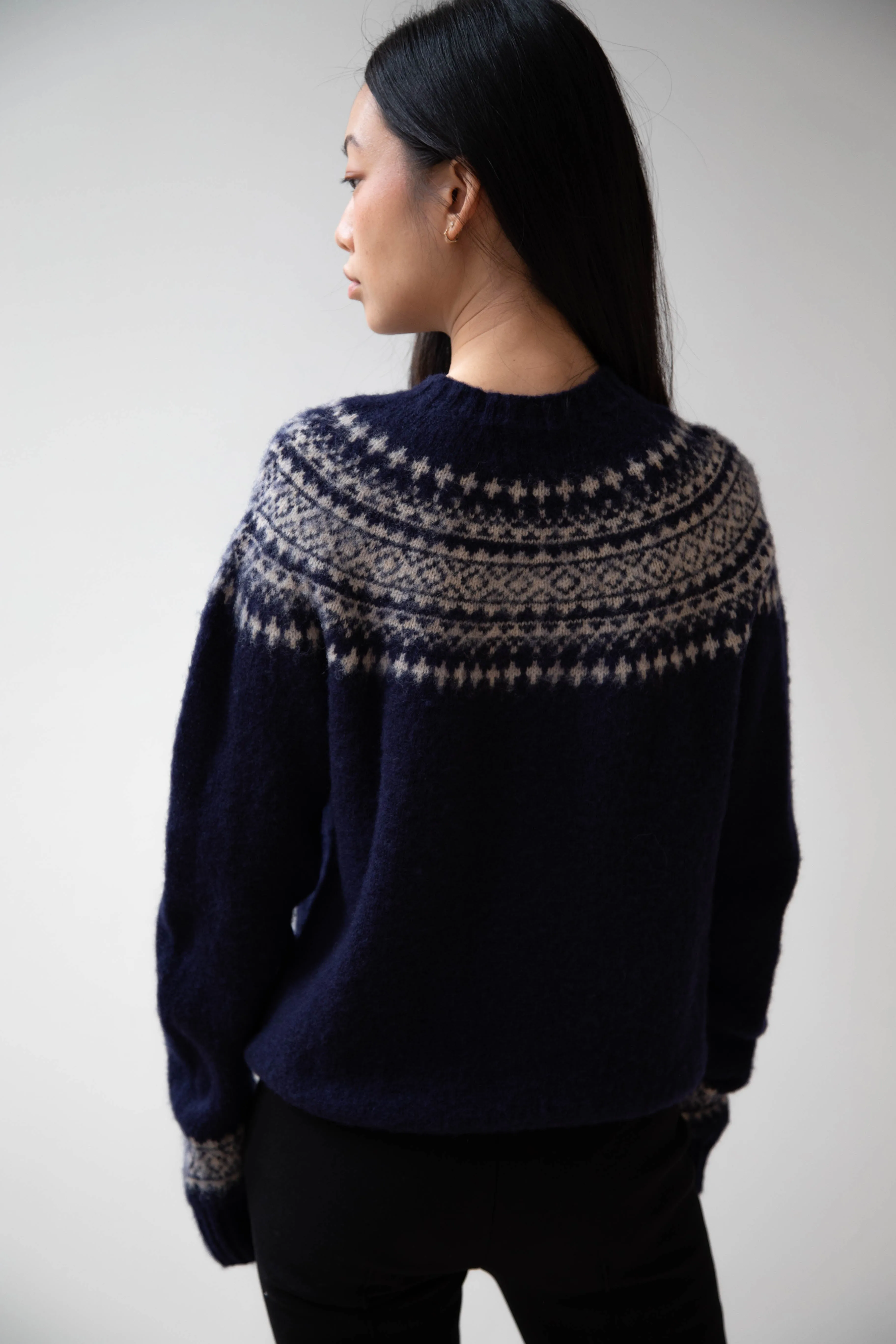 John Tulloch | Nordic Crewneck Pullover in Navy & Oatmilk