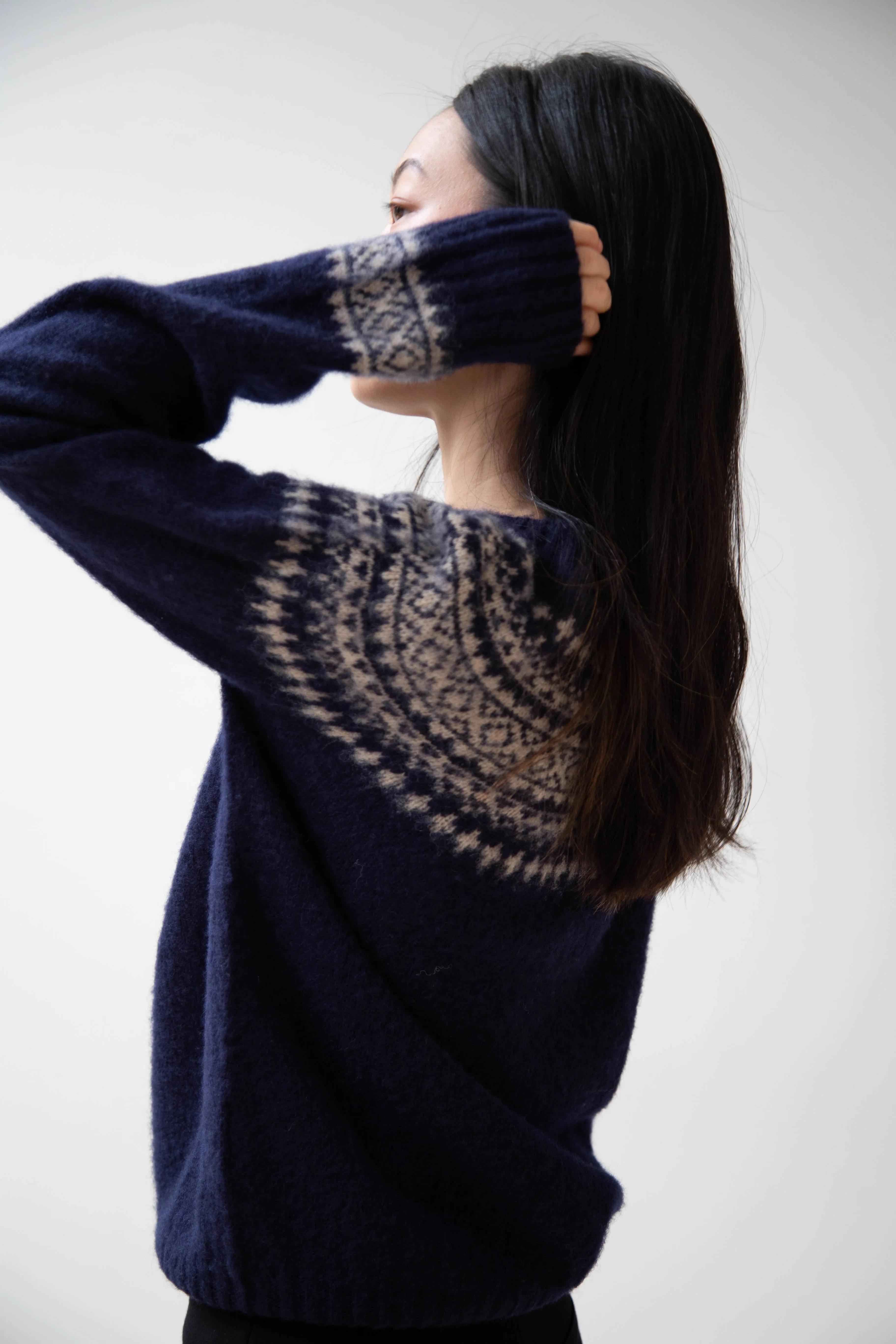 John Tulloch | Nordic Crewneck Pullover in Navy & Oatmilk