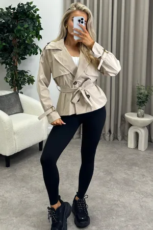 Karlie Beige Button Up Belted Trench Jacket