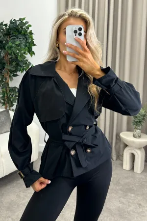 Karlie Black Button Up Belted Trench Jacket