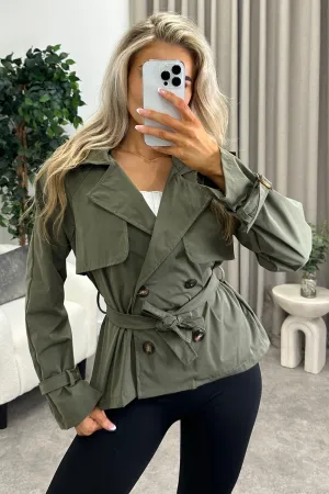 Karlie Khaki Button Up Belted Trench Jacket