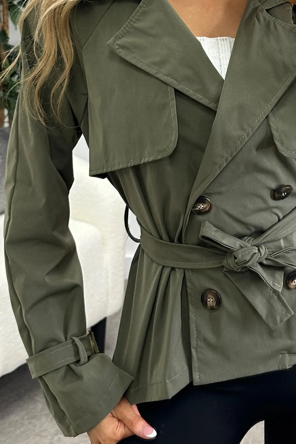 Karlie Khaki Button Up Belted Trench Jacket
