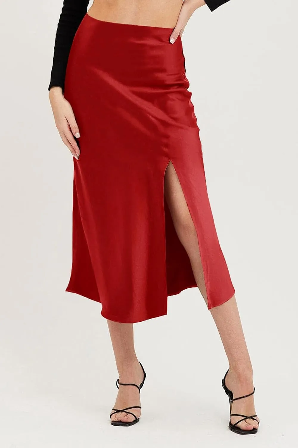 Keasmto Leopard Print Skirt for Women Cheetah High Waist Silk Satin Elasticized Skirts