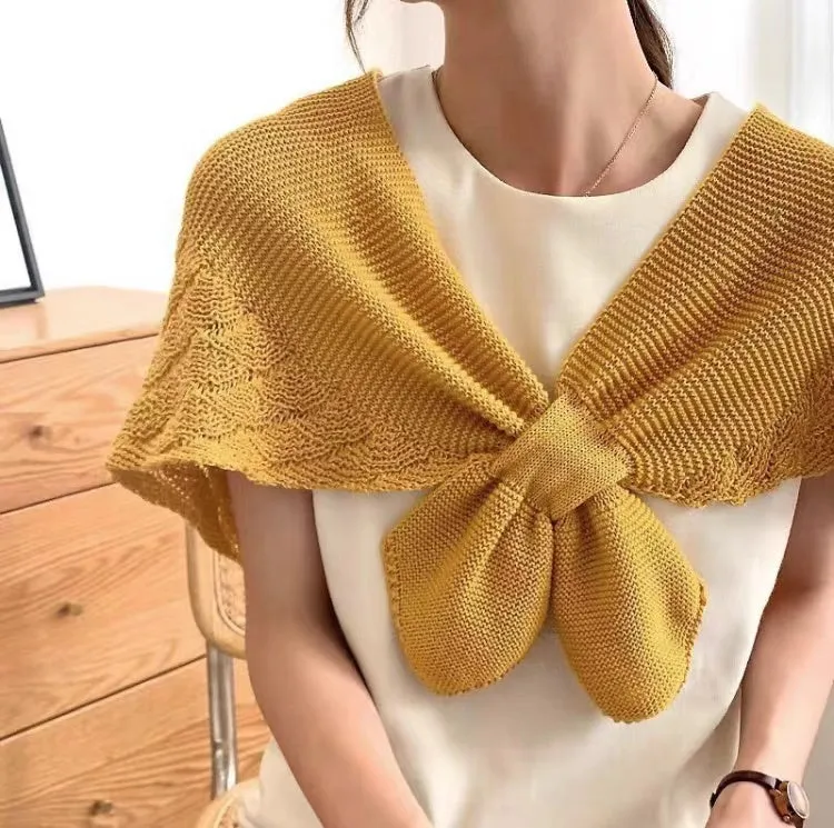 Knit Bowknot Shoulder Shawl-SHW2201