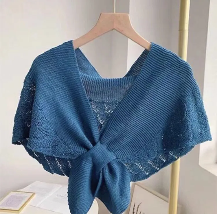 Knit Bowknot Shoulder Shawl-SHW2201
