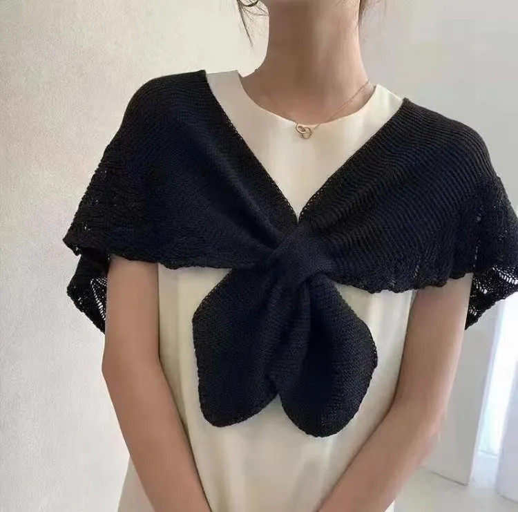 Knit Bowknot Shoulder Shawl-SHW2201