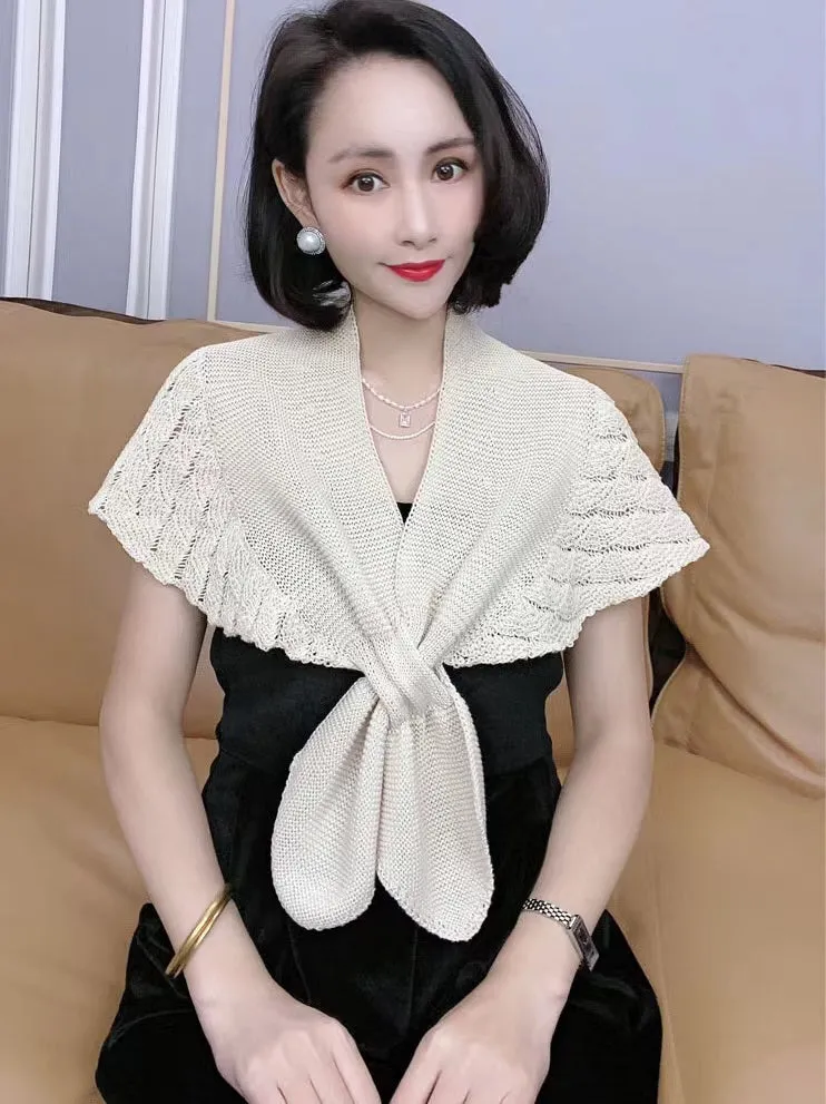 Knit Bowknot Shoulder Shawl-SHW2201