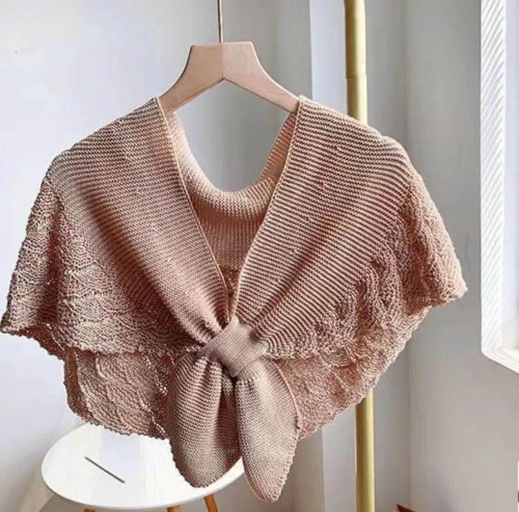Knit Bowknot Shoulder Shawl-SHW2201