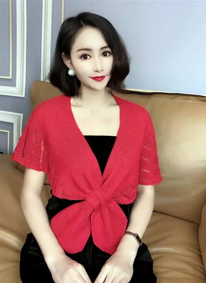 Knit Bowknot Shoulder Shawl-SHW2201